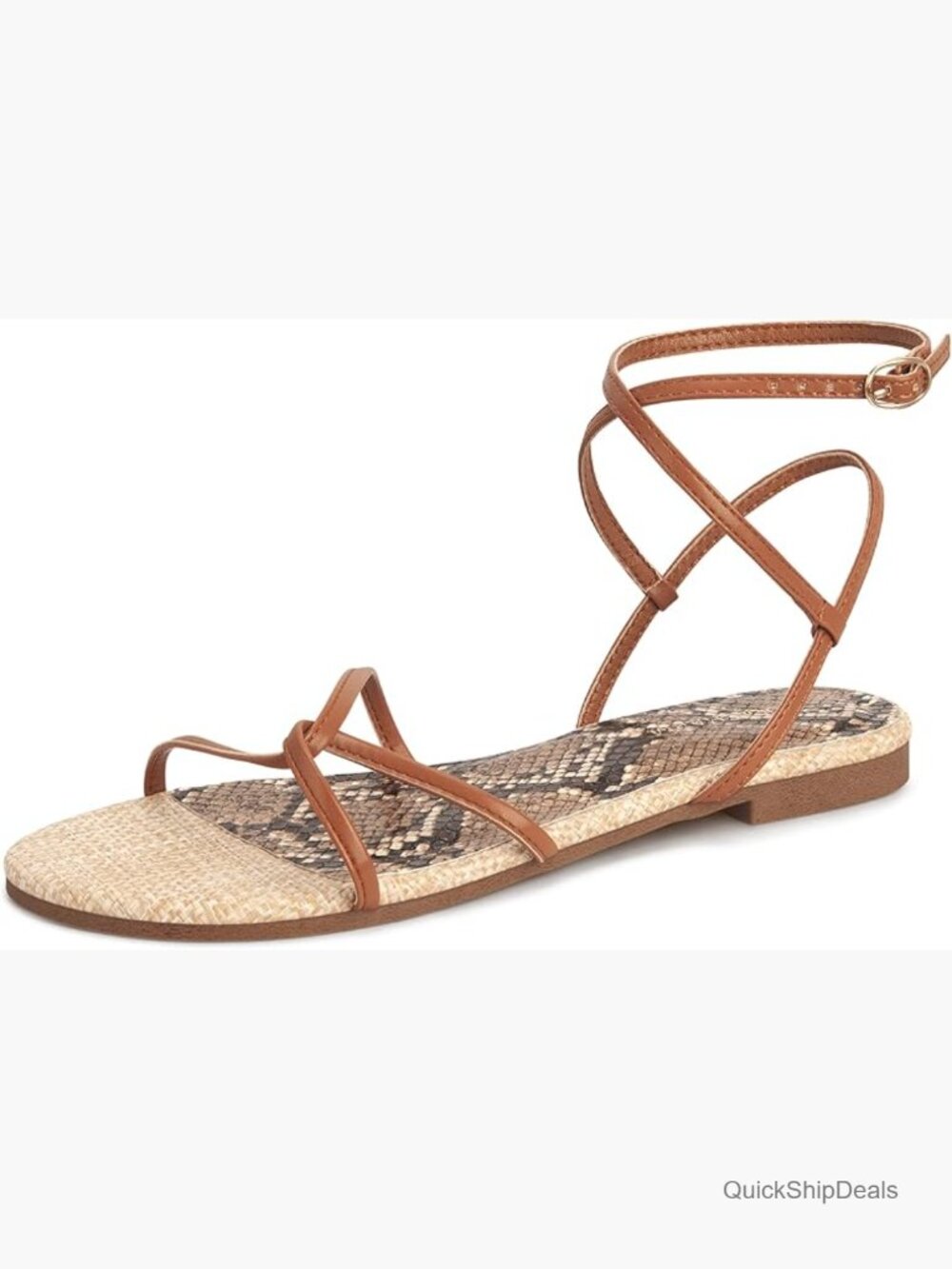 Women's Flat Sandals with Adjustable Ankle Strap and Memory Foam
